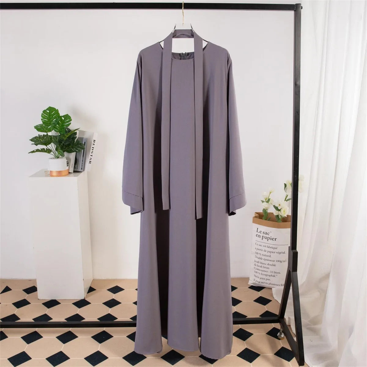 Muslim Abaya Women Kaftan Long Maxi Prayer Dress with Belt Full Sleeve.