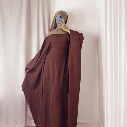 Ramadan Eid Soft Crepe Khimar Batwing Abaya Dubai Islam Muslim Modest African Dresses For Women Kaftan Kebaya Robe Femme Musulma.