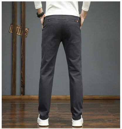 Autumn Winter New Men's Casual Pants Korean Fashion Stretch Straight Slim Fit Trousers High Quality Sweatpants Solid Color Male.
