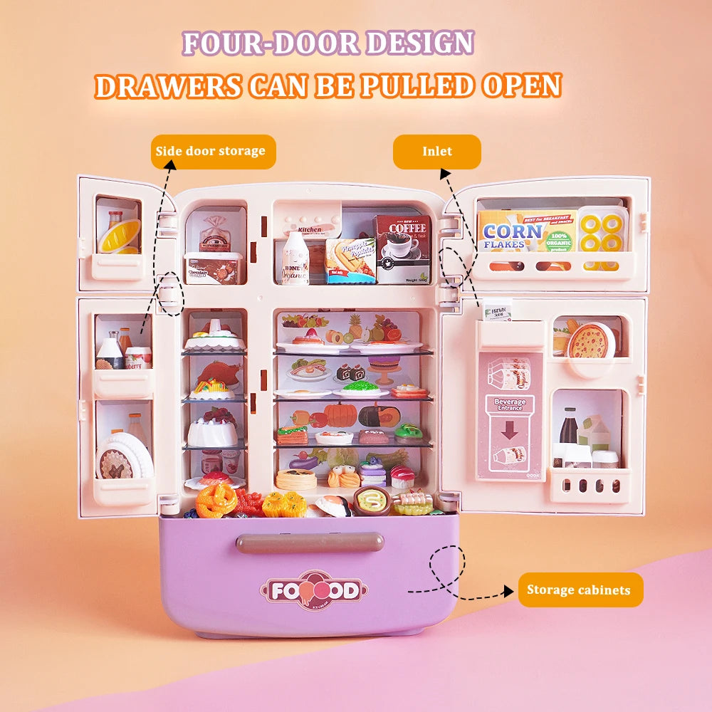Cute Simulation Microfilm Furniture Double Door Refrigerator 1:12 Dollhouse Kitchen Model Decorations For Girl Birthday Gifts.