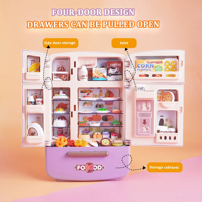 Cute Simulation Microfilm Furniture Double Door Refrigerator 1:12 Dollhouse Kitchen Model Decorations For Girl Birthday Gifts.