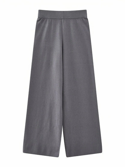 Herbst Winter Elegante Strickwaren 3-teiliges Damen-Pullover-Set Schicke weiße graue schwarze Strickjacke mit Schleifendetail Lässige gestrickte Hose mit weitem Bein