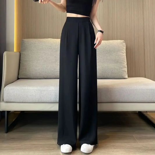 Freizeit hose Frau High Sense Anhänger schwarzer Anzug breites Bein hohe Taille gerades Bein lose Damen hose