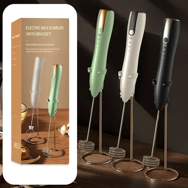 Rechargeable Electric Egg Beater With Stand Bracket 3 Speeds Adjustable Hand Whisk Drink Mixer Milk Frother for Coffee , Matcha.
