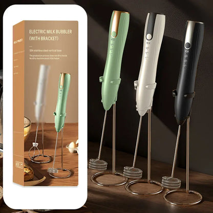 Rechargeable Electric Egg Beater With Stand Bracket 3 Speeds Adjustable Hand Whisk Drink Mixer Milk Frother for Coffee , Matcha.