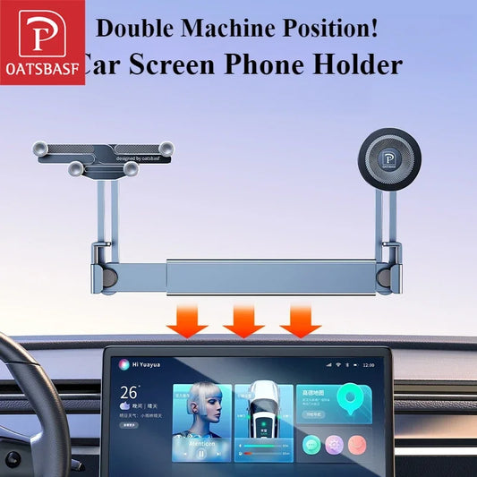 Oatsbasf Dual-position Car Screen Phone Holder Stand Metal Aluminum Adjustable for Tesla Model 3 Highland Y Car Accessories.
