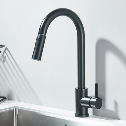 Black Pull Out Kitchen Faucet Deck Mounted Flexible Hot And Cold Water Kitchen Sink Mixer Tap With Stream Shower Modes Nozzle