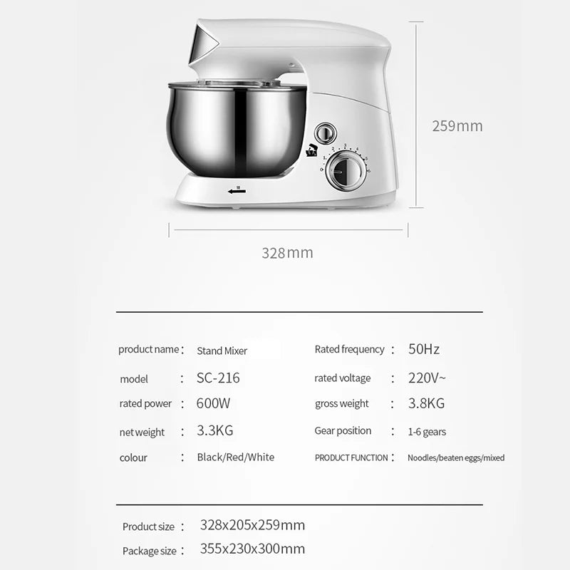 DIVEDEER Kitchen food mixer 3.5L stainless steel bowl cream egg mixture cake dough kneading machine 600W vertical mixer.