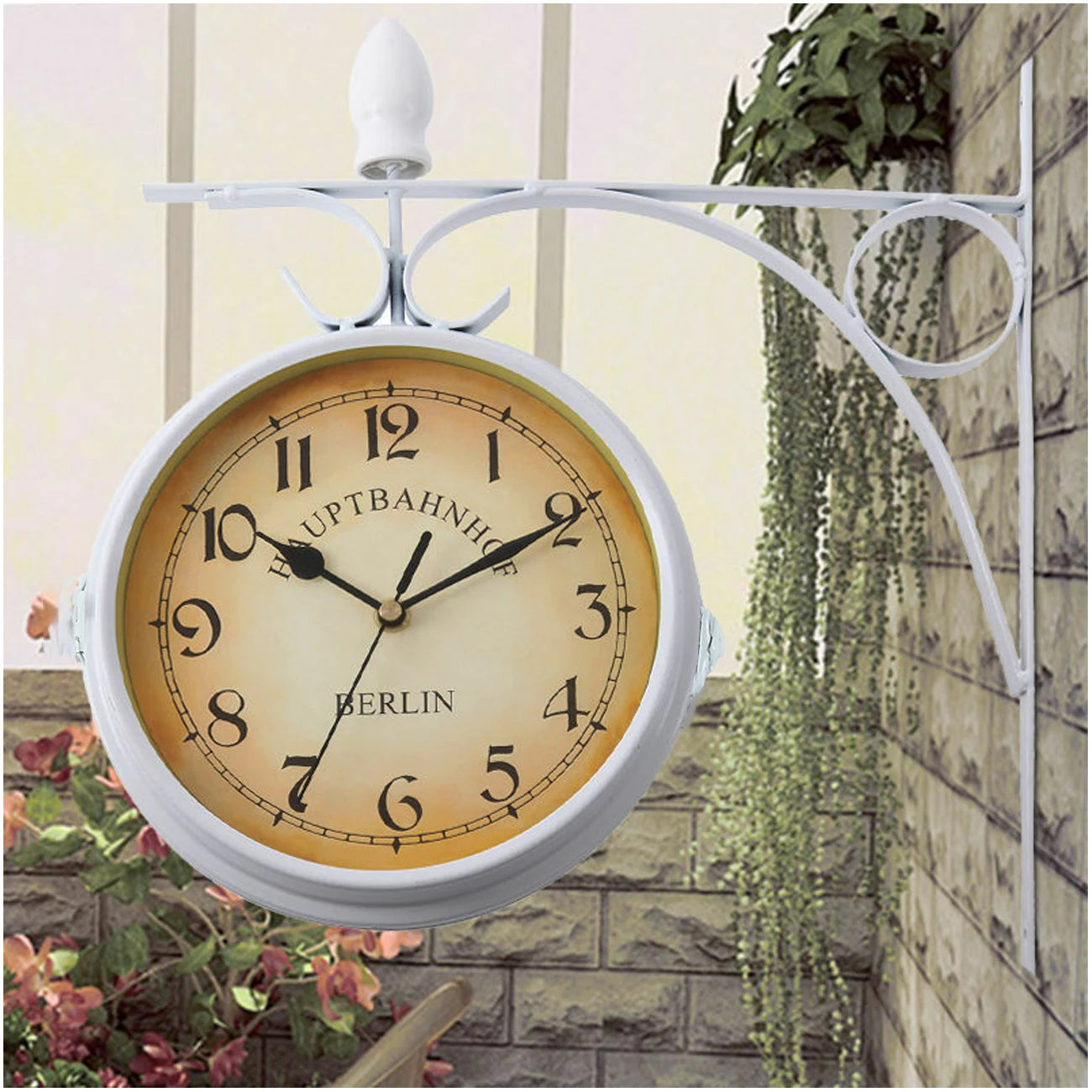 Stationsuhr Doppelseitige Wanduhr Runde Mount Wand Outdoor Garten Dekor Wanduhr Dia 25cm für Weihnachten Home Geschenke