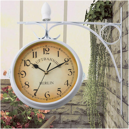 Stationsuhr Doppelseitige Wanduhr Runde Mount Wand Outdoor Garten Dekor Wanduhr Dia 25cm für Weihnachten Home Geschenke