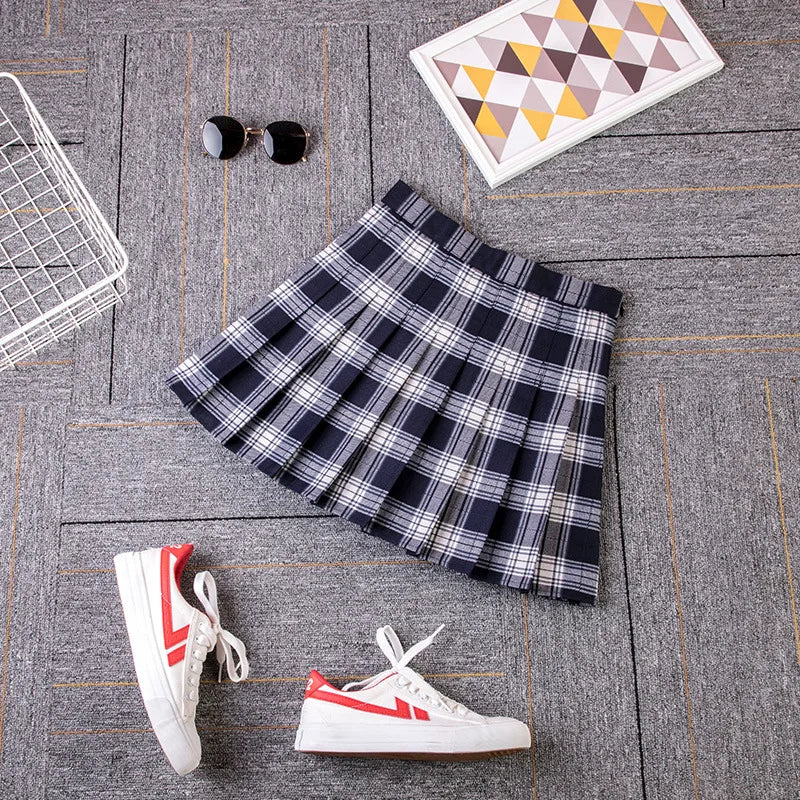 2023 Women A- line Skirt Red Plaid Skirt korean harajuku plaid skirt Spring and Autumn New Pleated High Waist Skirt.