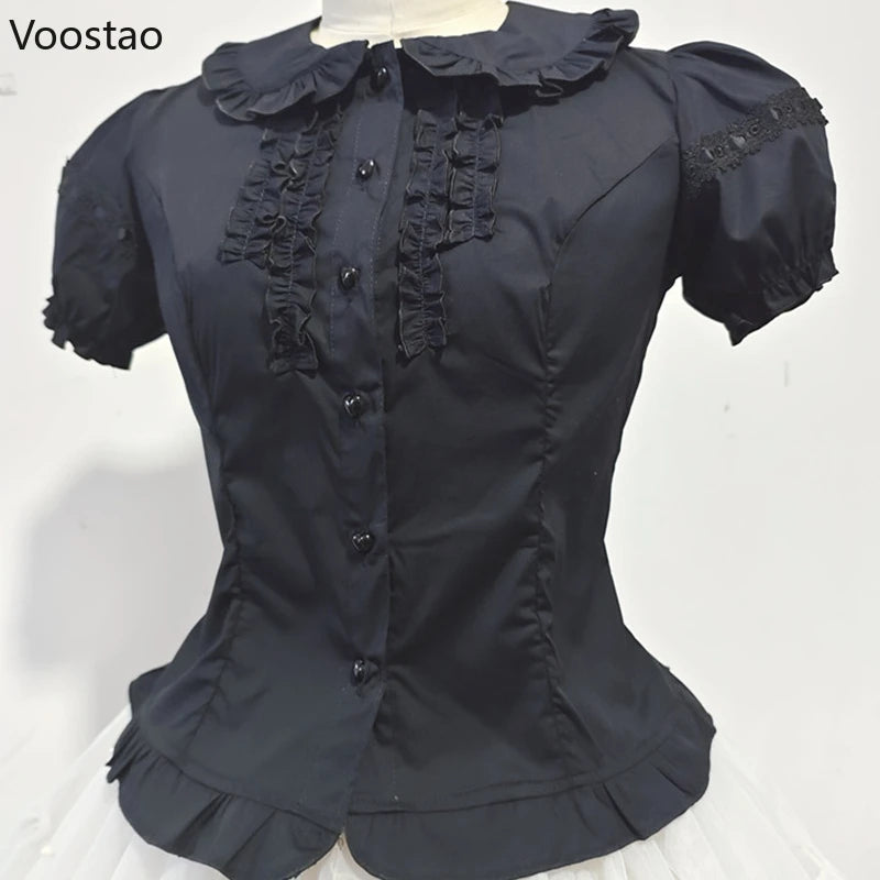 Victorian Gothic Lolita Shirts Women Sweet Elegant Detachable Long Sleeves Blouses Japanese Vinatge Peter Pan Collar Slim Tops.
