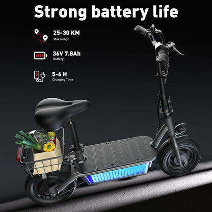 iScooter - F2 Electric Scooter with 500W Motor, 36V 7.8Ah Battery, 10-inch Tires, Adult Foldable Electric Scooter with Seat.