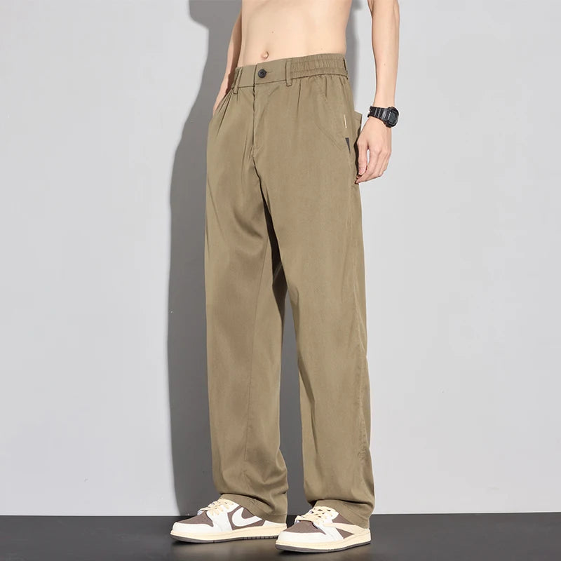2025 Summer Thin Men's Soft Lyocell Casual Pants Breathable Fashion Solid Color Simple Male Trousers Brand Clothing.