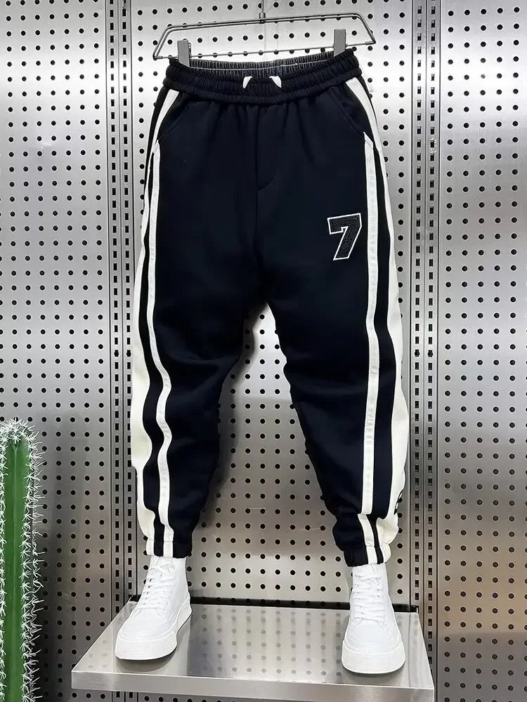 Fashionable Striped Color Blocking Sweatpants 2024 Autumn/Winter Men's New Casual Ankle Pants Patchwork Warm Harem Trousers.