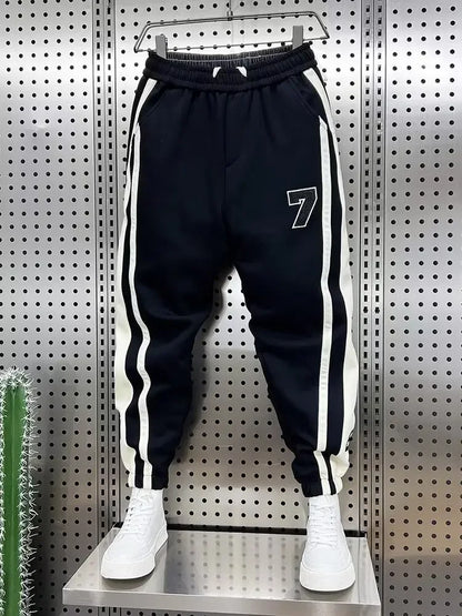 Fashionable Striped Color Blocking Sweatpants 2024 Autumn/Winter Men's New Casual Ankle Pants Patchwork Warm Harem Trousers.