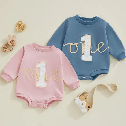 Ruewey 6 bis 18 Monate Baby ersten Geburtstag Bodysuit Frühling Herbst Kleidung Langarm Rundhals ausschnitt Buchstaben Overall Baby kleidung
