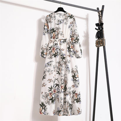 Frühling Sommer Frauen Maxi Kleider Casual Volle Hülse Floral Gedruckt Oansatz Frau Bohe Strand Party Lange Kleid Mujer Vestidos
