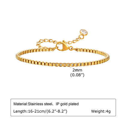 Non Tarnish Stainless Steel Bracelet Stackable for Women, Thin Herribone Chain Bracelet Waterproof Gold Plated Jewelry.