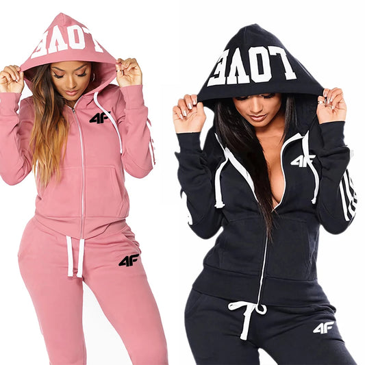 Frauen Trainingsanzug Zipper Hoodies Jogginghose Set Drucken Mode Sportswear Täglich Casual Sport Jogging Anzug Gym Sexy Outfits 2025