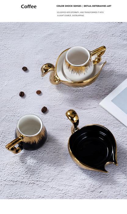 Luxury Ceramic Mug with Saucer European Retro Swan Shape Afternoon Tea Coffee Cup and Saucer Set Home Creative Drinkware Gift.