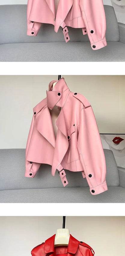 Schaffellmantel für Damen, Lederjacke, Winter, Frühling, Moto, Biker, echt, Top-Qualität, Schwarz.