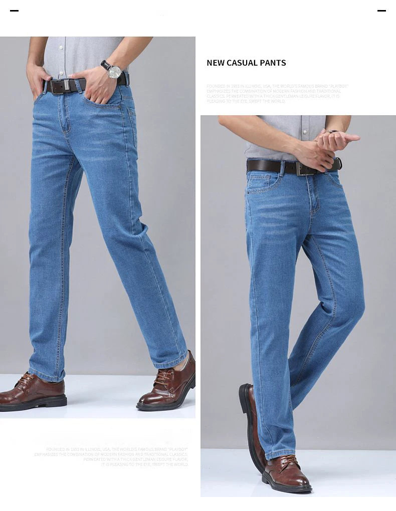 2-piece set of summer men's stretch cotton jeans, fashionable and comfortable, slim fit, business straight leg denim pants.