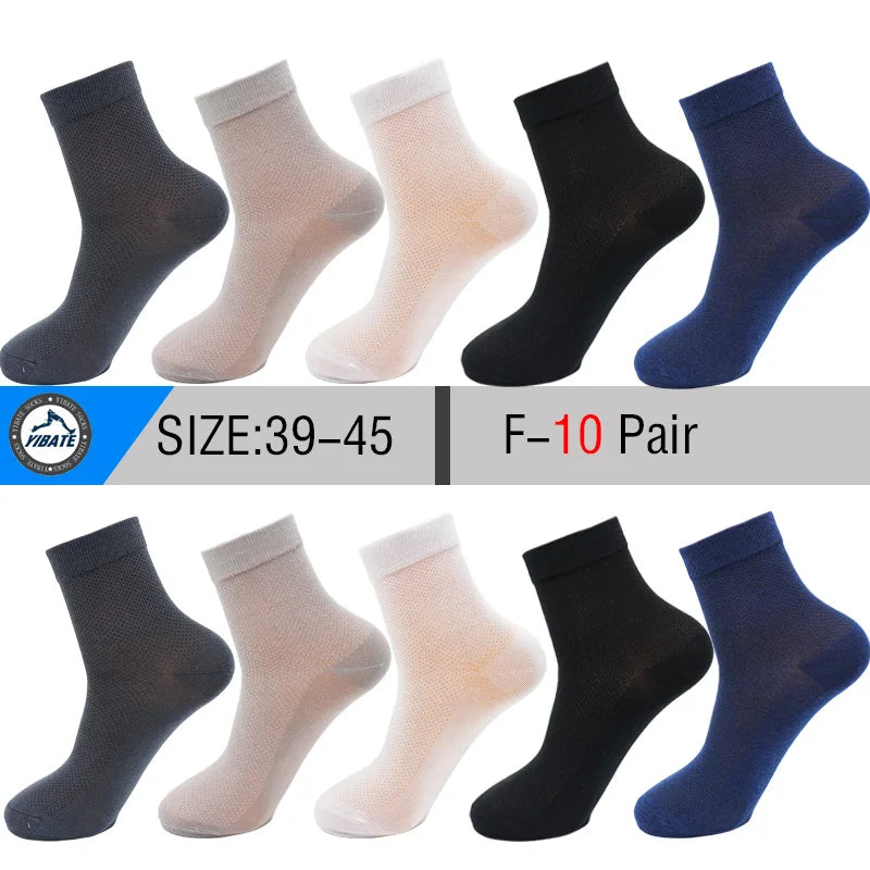 10 Pair Men's Summer Mesh Bamboo Fiber Socks Fashionable Breathable Business Socks Suitable For Sweaty Feet Casual Socks