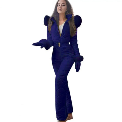 2025 Women Ski Jumpsuit Warm Snowsuit Winter Women's Snowsuit with Gloves Hood Windproof Ski Outfit with Elastic Waist Zipper fo.