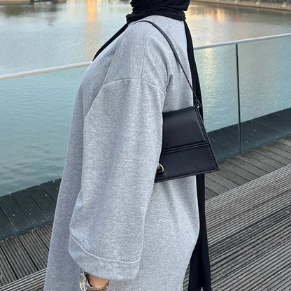 Casual Muslim Abaya Sweatshirt Long Dress for Women Daily Wear Plain Loose Abayas Islam Clothing Ramadan Eid Dubai Turkey Arabic.