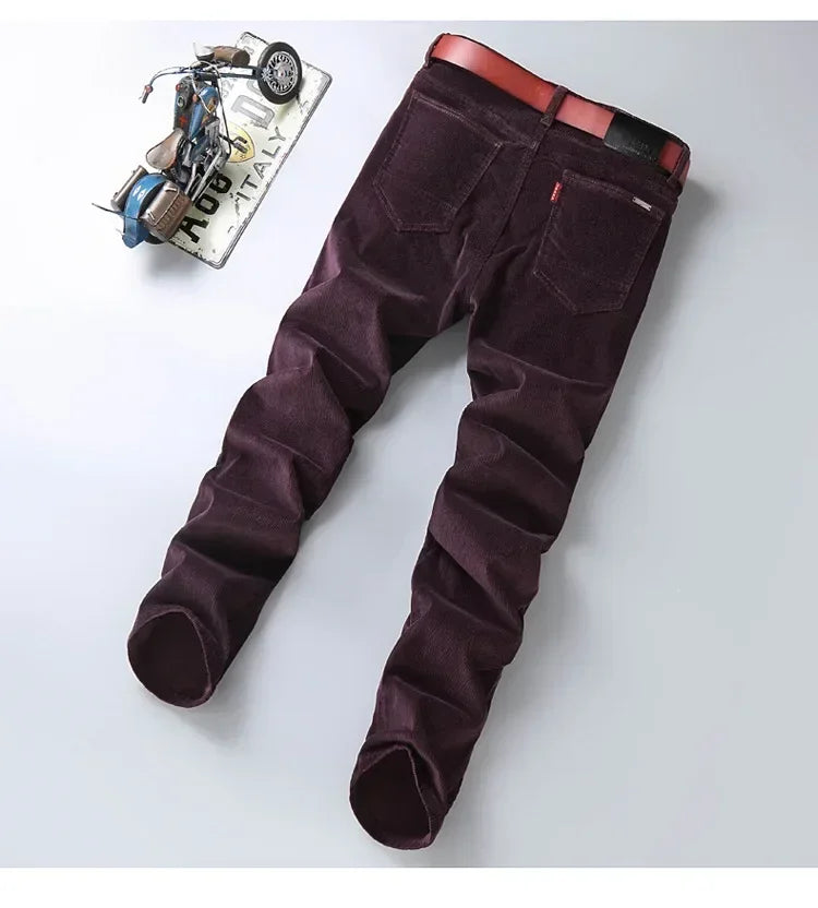2025 Spring Autumn Men's Corduroy Casual Pants Straight Leg Loose Fit Youth Winter Thick Warm Velvet Long Pants for Men Trousers
