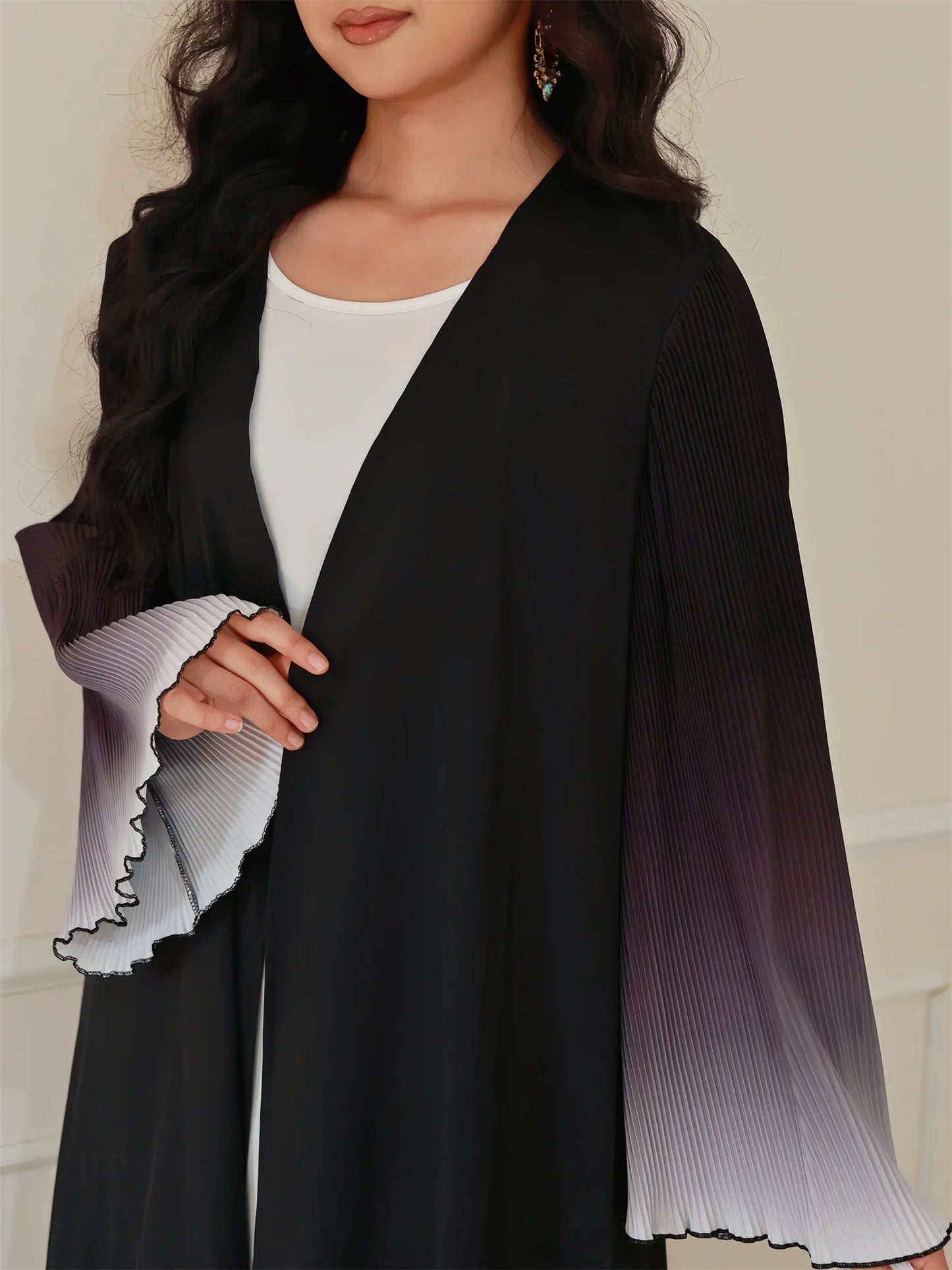 Elegante Abaya, muslimische Flare-Ärmel, lässig, arabischer Naher Osten, vorne offen, Abayas, Türkei, Kaftane, Damen, Jilbabs, islamische Maxikleider.
