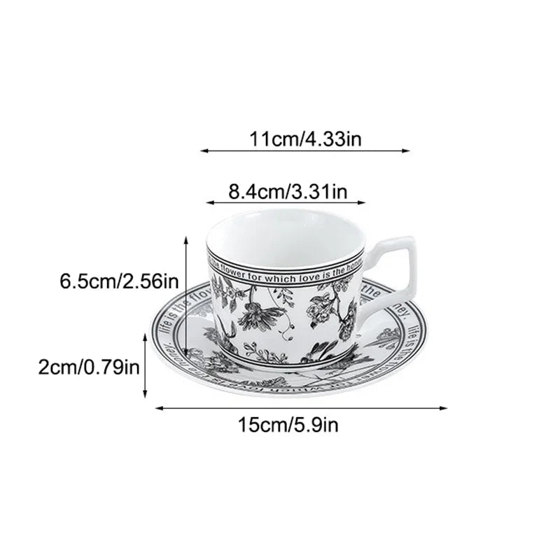 Vintage Elegant Ceramic Mug Floral bird pattern Coffee Cup and Saucer Afternoon Tea Cup Dessert Tray Exquisite Gift Water Cup.