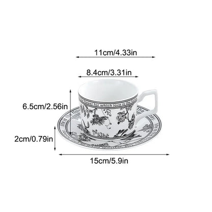 Vintage Elegant Ceramic Mug Floral bird pattern Coffee Cup and Saucer Afternoon Tea Cup Dessert Tray Exquisite Gift Water Cup.
