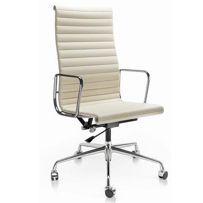 Weiße Drehstühle aus echtem Leder mit mittlerer Rückenlehne, ergonomischer Bürostuhl, verstellbarer drehbarer Gaming-Stuhl aus Leder, gerippter Bürostuhl