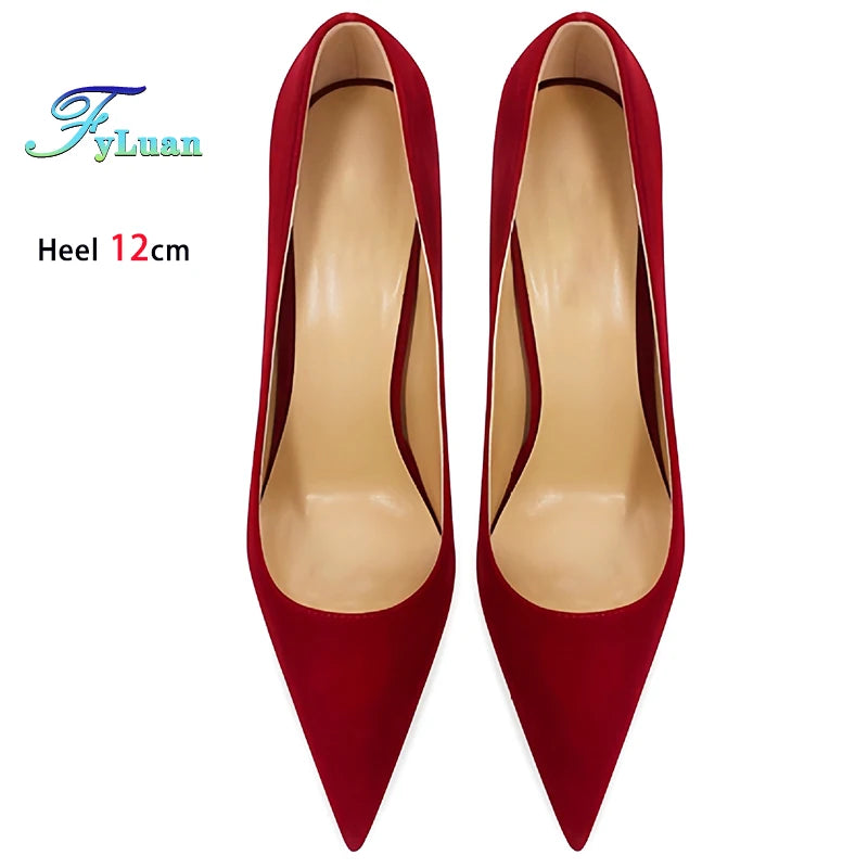 Wine Red High Heels 12cm 10cm 8cm Women Shoes Thin Heels Pointed Head Ladies Pumps Shallow Mouth Stiletto Party Large Size Shoes.