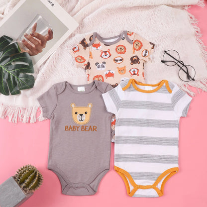 3PCS Sommer Jungen und Mädchen Nette Muster Hoodie Set Kurzarm Dreieck Overall Neugeborenen Baumwolle Bequeme Overall Pyjamas