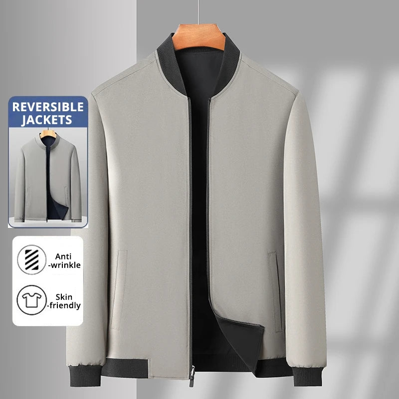 Premium Wrinkle Free Reversible Breathable Baseball Collar Men Blazer Jacket Business Casual Windbreaker Lightweight Coats.