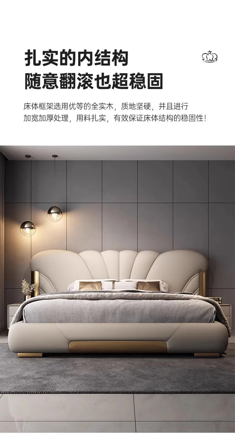 Luxuriöses Hauptschlafzimmer, Doppelbett, King-Size-Bett, weiche Tasche, Rückenlehne, 150 x 200 cm, Hochzeitsbett, Untergestell in voller Größe, beleuchtet 2ingan-Möbel