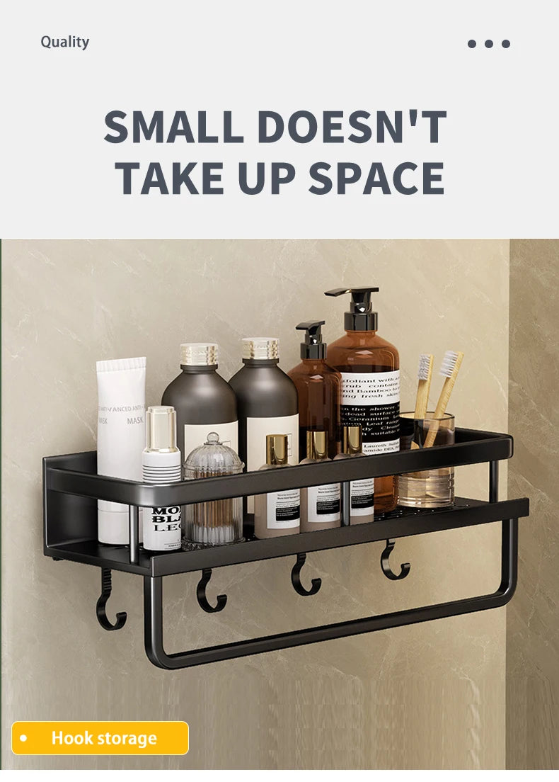 Bad Regal Make-Up Lagerung Organisatoren Aluminium Dusche Shampoo Handtuch Rack Regale Kein Bohrer Wand Regal Bad Zubehör