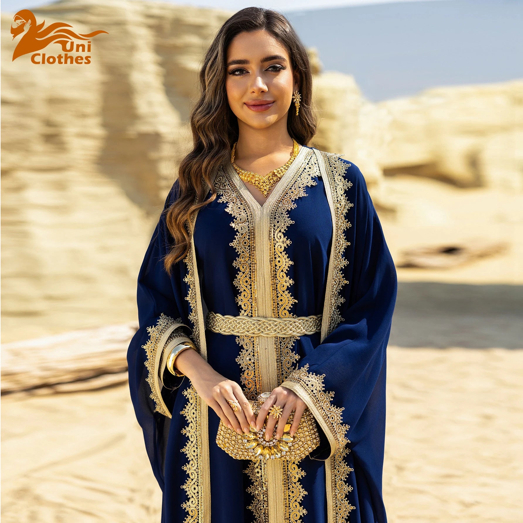 Uni Ramadan Sequins Dubai Abayas Arab Tunics Batwing Sleeve Dresses For Women Gala Two pieces Moroccan Elegant Kebaya.