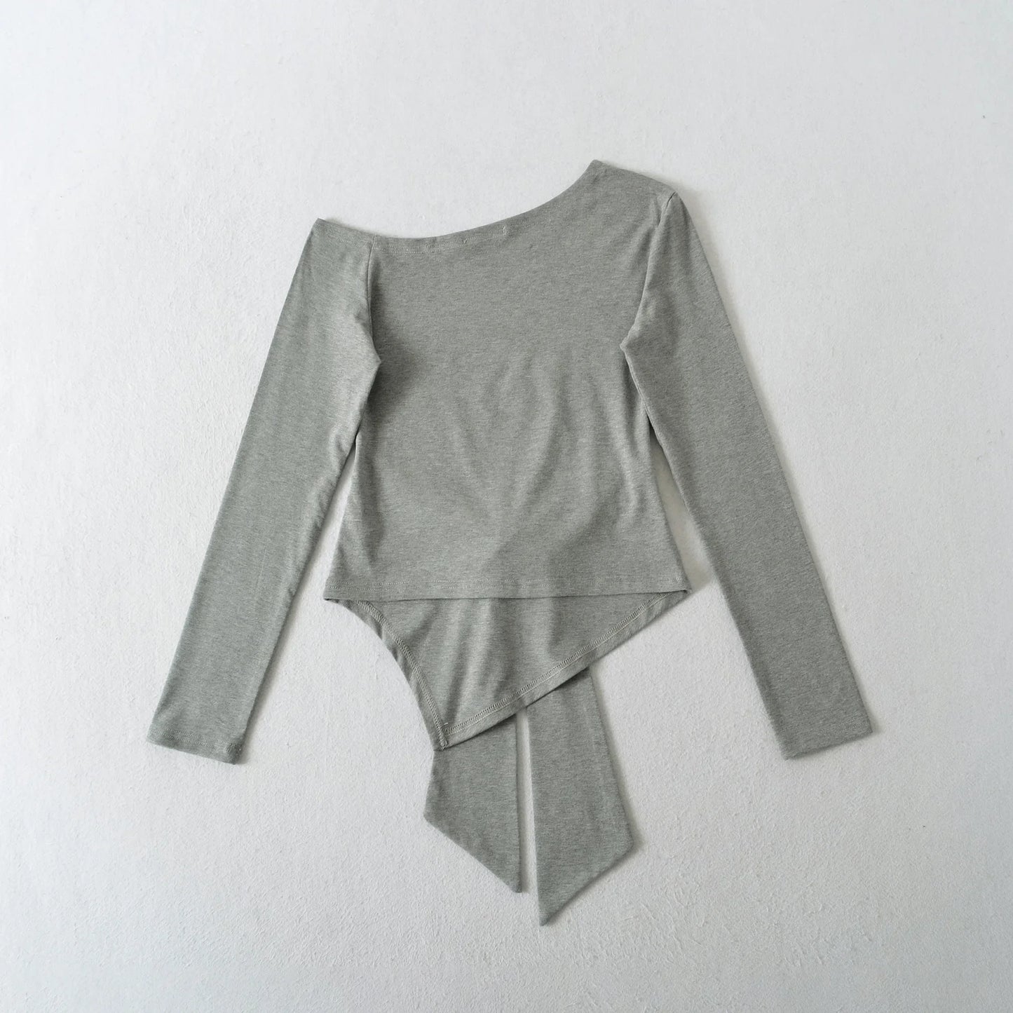 Sexy Long Sleeve T-Shirt Women's Waist Cinched Shoulder Bared Strap Design Autumn 2025 Irregular Halter Neck Top for Trendy Girl