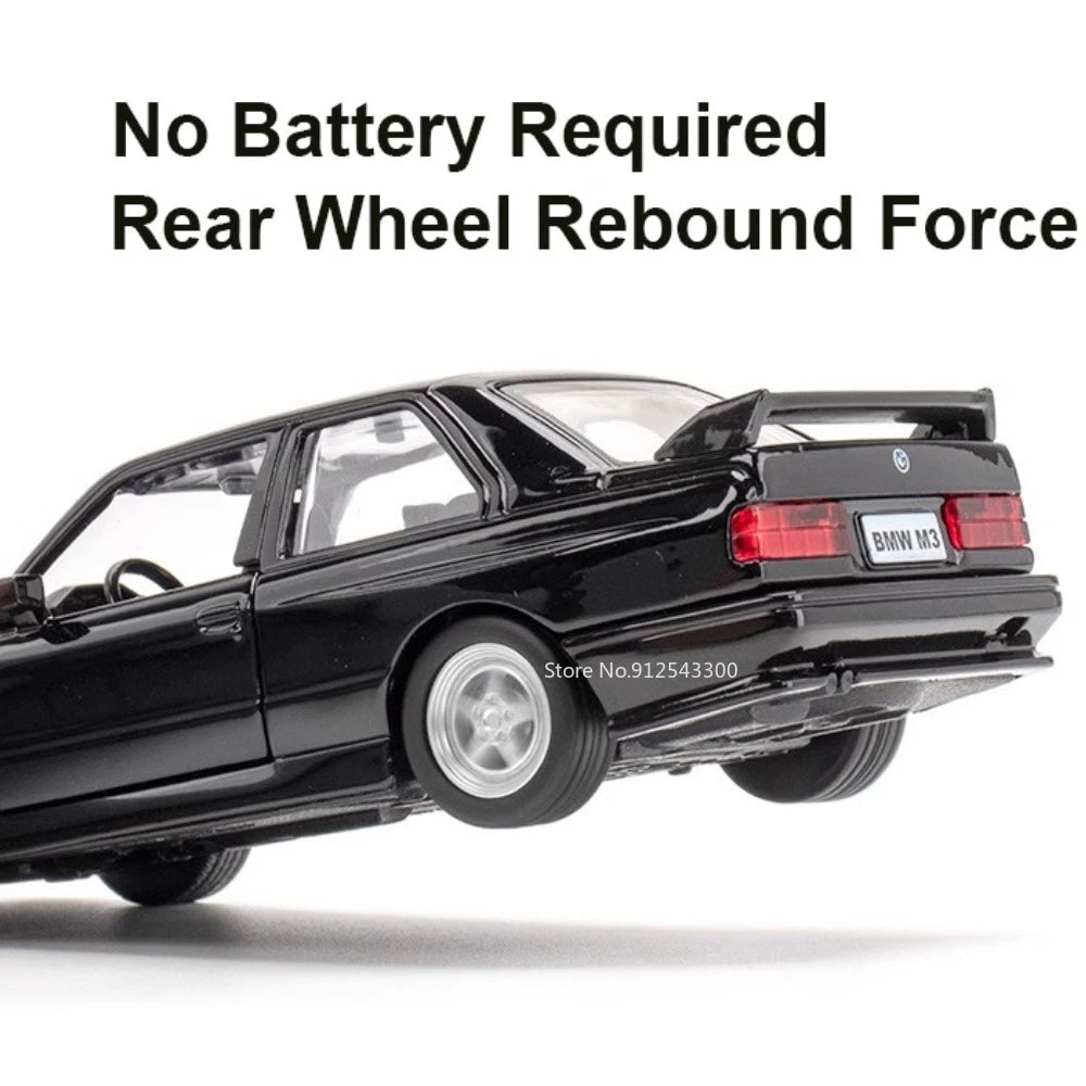 1/36 BMW M3 1987 Alloy Toys Car Model Metal Diecasts Toy Vehicles Authentic Exquisite Interior Pull Back 2 Door Opened Kids Gift.