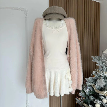 MEXZT Kawaii White Mini Skirts Women Preppy Cute High Waist Skirt Winter Japanese Streetwear Lace Up Chic Slim A Line Faldas New.