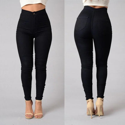 Einfarbig Dünne Jeans Frau Weiß Schwarz Hohe Taille Render Jeans Vintage Sexy Lange Hosen Femme Casual Bleistift Hosen Denim Jeans