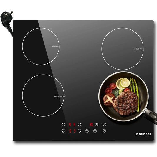 Karinear Built-in Induction Cooktop with 4 Burners with Plug, Touch Control, Timer Safety Lock, 3500W.