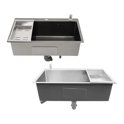 68 x 45 cm großes Waschbecken mit V-förmigem Abtropfkorb und Seifenspender, Anti-Überlauf-Küchenspüle, Edelstahlspüle