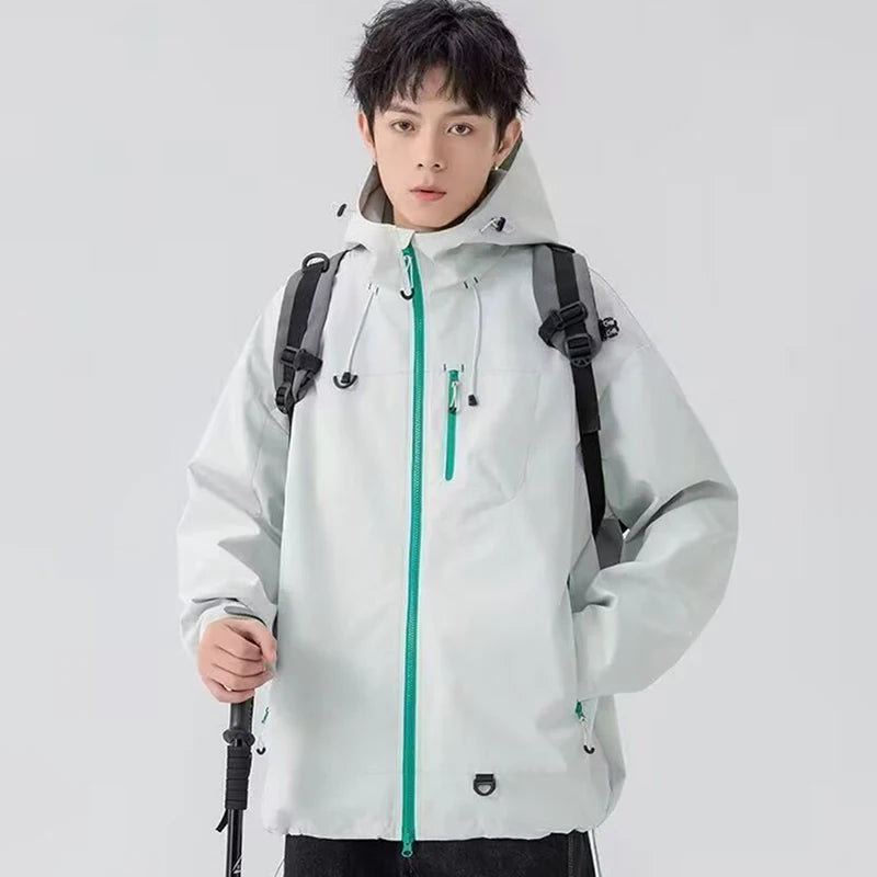 Outdoor Windbreaker Hooded Jacket Men Softshell Zip Up Windproof Waterproof Mountain Skiing Hiking Camping Jacket Autumn Coats.