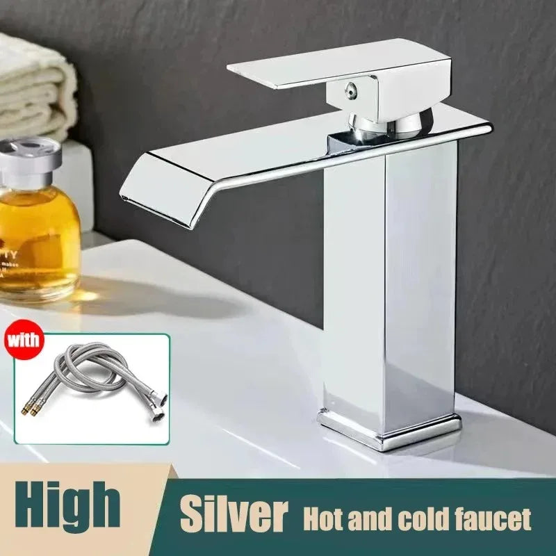 Black waterfall hot and cold faucet wash basin countertop basin bathroom cabinet splash proof basin faucet kitchen