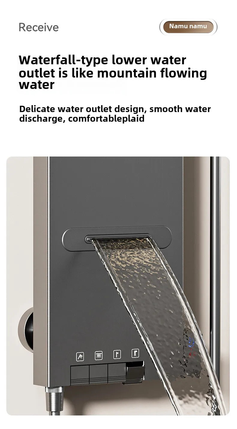 Multi Functional LED Shower Screen Wall Mounted Waterfall Shower Head Set Bathroom Digital Atmosphere Light Shower Set Screen